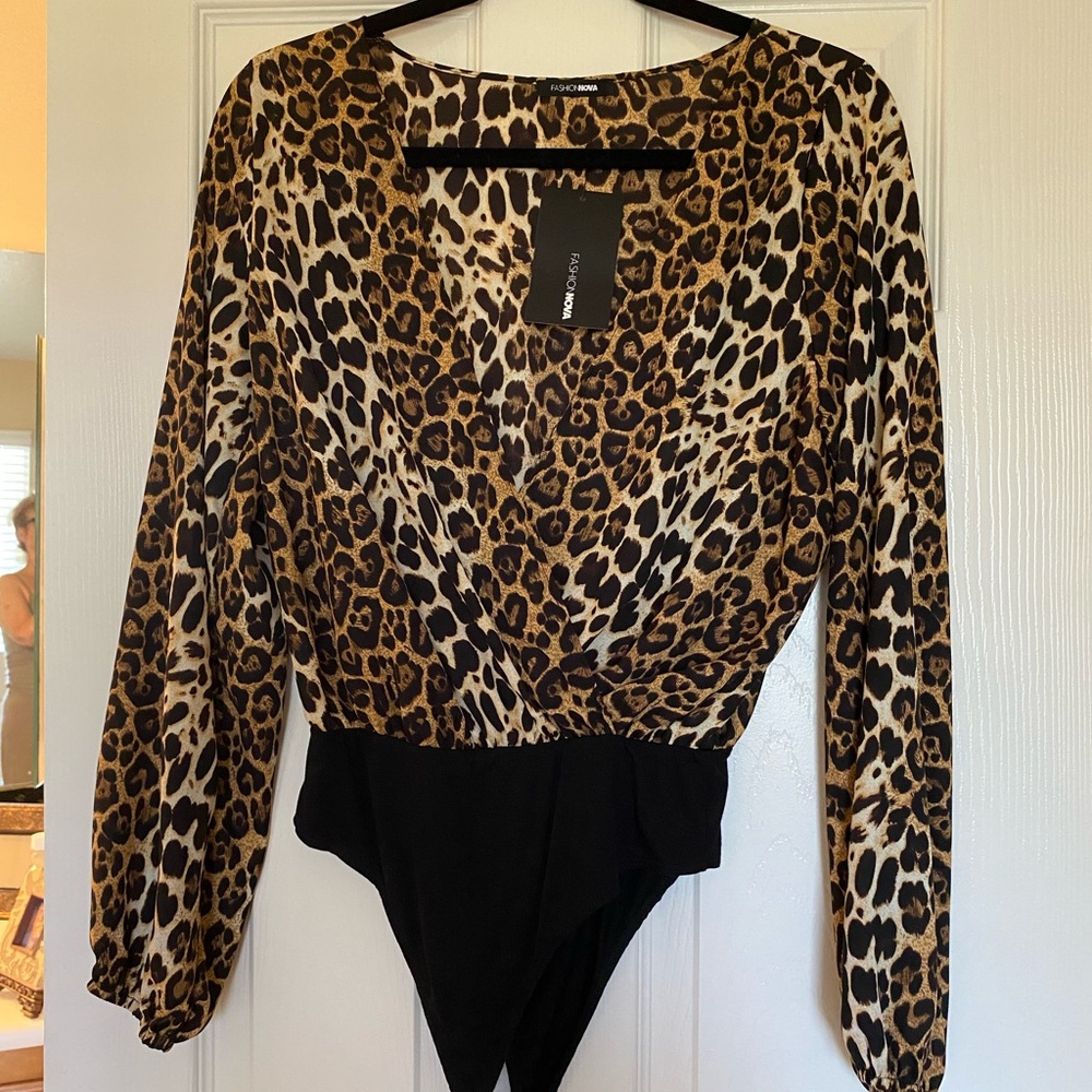 Fashion Nova Black and Brown Wrap Bodysuit